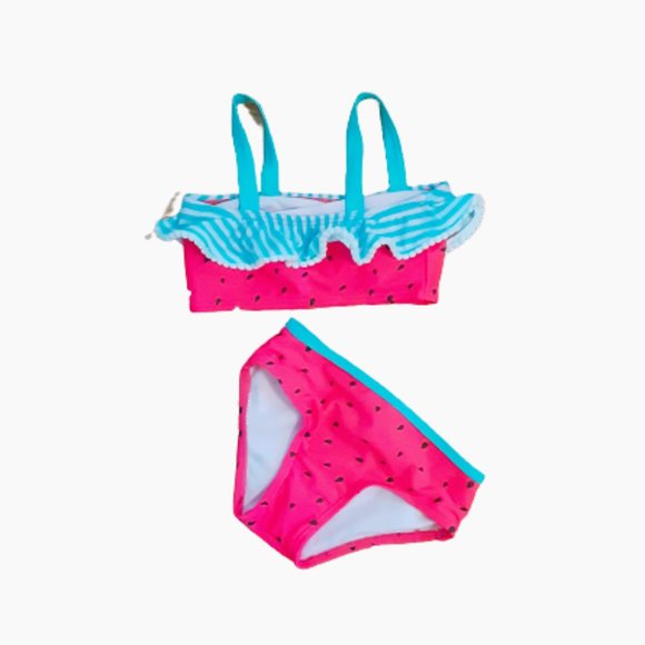 Freestyle Two Piece Swimsuit Size 24M Watermelon Theme with Pom Pom Ruffles - Picture 1 of 5